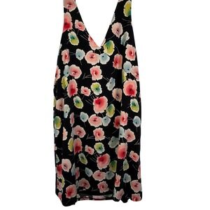 Lauren Ralph Lauren Black Floral V-Neck Shift Dress with Pockets Size 16 NEW